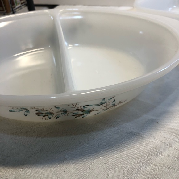 Vintage Glasbake Jeanette Coordinate divided dish turquoise & brown J239 - Picture 6 of 8